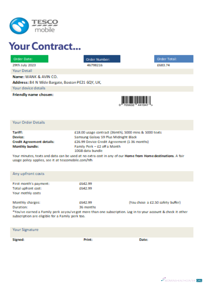 Download Tesco Mobile utility business bill, SCR Photoshop template